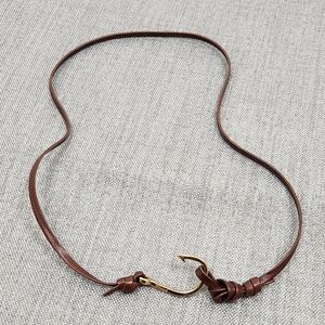 Miansai Gold Fish Hook Brown  Leather Wrap Bracelet Or Necklace.